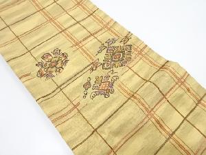 格子に花更紗模様織り出し名古屋帯